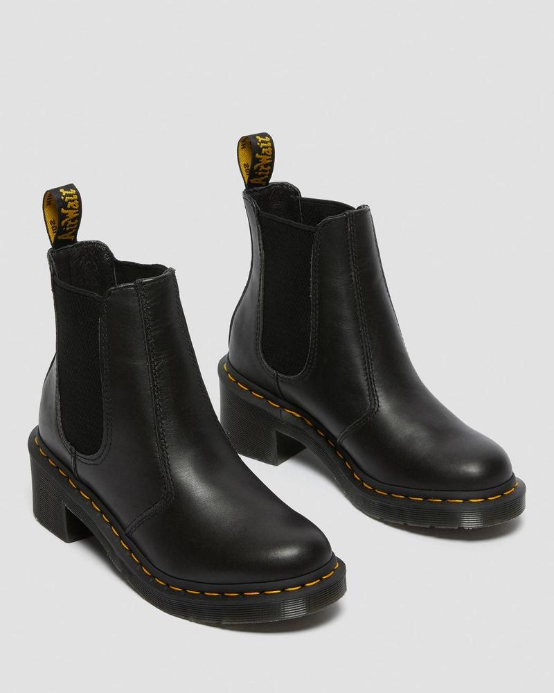 Black Women's Dr Martens Cadence Leather Heeled Chelsea Boots | CA 123ZUT